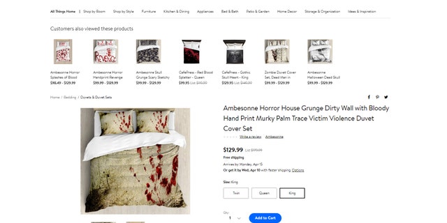 Ambesonne, an online retailer of textiles and home décor, features a line of bloodstain-print housewares.