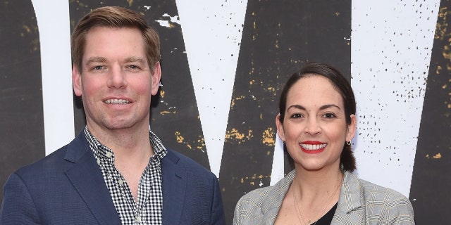 U.S. Representative from California's 15th congressional district Eric Swalwell and wife Brittany Watts attend the Broadway opening night of 'Oklahoma' at Circle in the Square Theatre on April 07, 2019 in New York City. (Photo by Gary Gershoff/Getty Images)