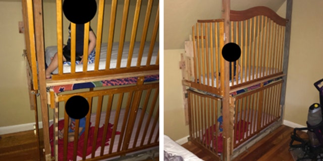 Deputies in California found boys under the age of 2 inside two cribs that were stacked on top of each other and attached to the wall. (Modoc County Sheriff’s Office)