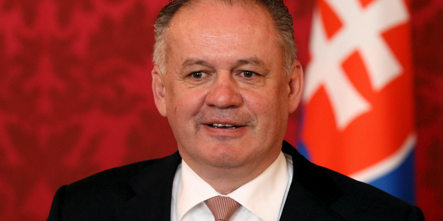 In this file picture taken on Monday, Feb. 19, 2018, Slovak President Andrej Kiska addresses the media at the Hofburg palace in Vienna, Austria. On Wednesday, April 3, 2019, Slovakia's outgoing President Andrej Kiska announced he's planning to create a new political party once his term in office expires in June. Kiska, a successful businessman-turned-philanthropist, was not standing for a second five-year term in the largely ceremonial post (AP Photo/Ronald Zak/File)