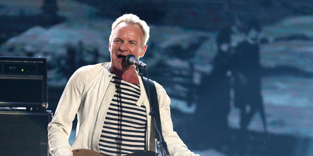 FILE - This Jan. 28, 2018 file photo shows Sting performing at the 60th annual Grammy Awards in New York. Sting took to Instagram on Saturday to perform his 1985 song "Russians" amid the Russia-Ukraine war. 