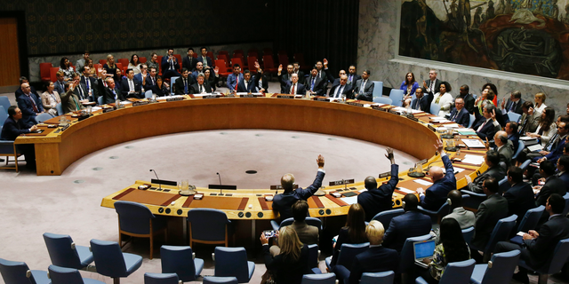 In this Sept. 11, 2017, file photo, The United Nations Security Council votes to pass a new sanctions resolution against North Korea during a meeting at U.N. headquarters. 