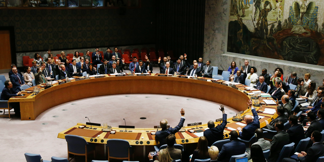 In this Sept. 11, 2017, file photo, The United Nations Security Council votes to pass a new sanctions resolution against North Korea during a meeting at U.N. headquarters. 