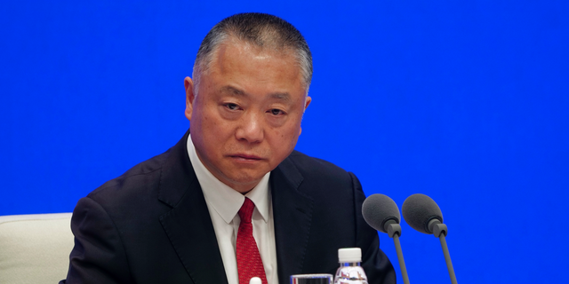 Liu Yuejin, vice commissioner of the National Narcotics Control Commission, speaks during a press conference in Beijing on April 1, 2019. (AP Photo/Sam McNeil)