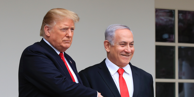 In this Monday, March 25, 2019 file photo, President Donald Trump welcomes visiting Israeli Prime Minister Benjamin Netanyahu to the White House in Washington. In a tight race for re-election, Israelâs prime minister has gotten a welcome lift from his friend in the White House. In the run-up to the April 9 vote, Netanyahu has hosted Secretary of State Mike Pompeo, visited Trump in the White House and received American recognition of Israeli sovereignty over the Golan Heights, which Israel seized from Syria during the 1967 Mideast war.