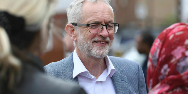 Labour leader Jeremy Corbyn during campaigning ahead of next week's local elections in Peterborough, England. Saturday April 27, 2019.