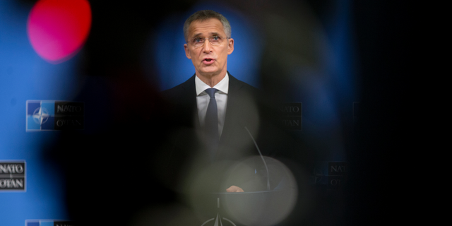 NATO Secretary General Jens Stoltenberg speaks during a media conference at NATO headquarters in Brussels, Monday, April 1, 2019. NATO foreign ministers mark in Washington on Thursday the 70th anniversary of the world's biggest security alliance amid heightened tensions with Russia and years of military stalemate in Afghanistan. (AP Photo/Virginia Mayo)