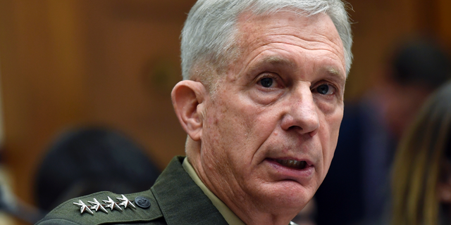 FILE - In this March 7, 2019 file photo, U.S. Africa Command Commander Gen. Thomas Waldhauser testifies before the House Armed Services Committee on Capitol Hill in Washington. U.S. Africa Command says new information shows a woman and a child were killed in a U.S. airstrike that was targeting al-Shabab insurgents in Somalia last year. The information released Friday contradicts military insistence last month no civilians had been killed in Somalia strikes since 2017, despite a human rights group’s claims casualties had occurred. (AP Photo/Susan Walsh)