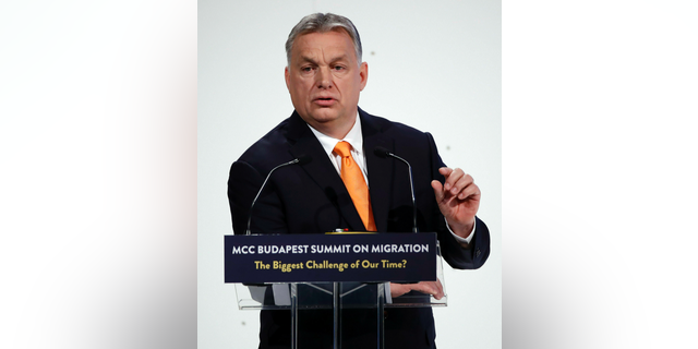 Hungarian Prime Minister Viktor Orban delivers his speech during a summit on migration in Budapest, Hungary, March 23, 2019.