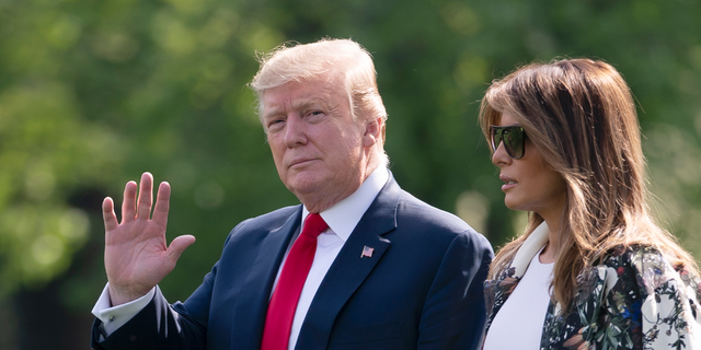 Without taking questions from reporters about the Mueller report, President Donald Trump and first lady Melania Trump walk to board Marine One for the short trip to Joint Base Andrews then on to his estate in Palm Beach, Fla., at the White House in Washington, Thursday, April 18, 2019. (Associated Press)