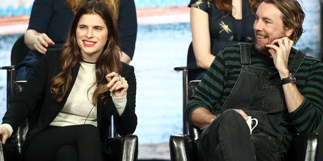 Lake Bell and Dax Shepard of the television show 'Bless This Mess' speak during the ABC segment of the 2019 Winter Television Critics Association Press Tour at The Langham Huntington, Pasadena on February 05, 2019 in Pasadena, Calif. (Photo by Frederick M. Brown/Getty Images)