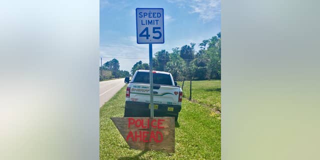 Someone made this sign to tip off drivers to a speed trap along a road in Florida last week.