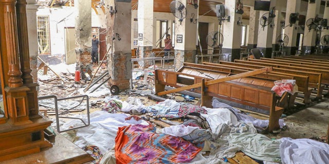 An inside view of the St. Anthony's Shrine after an explosion hit St Anthony's Church in Kochchikade in Colombo, Sri Lanka on April 21, 2019. (Photo by Chamila Karunarathne/Anadolu Agency/Getty Images)