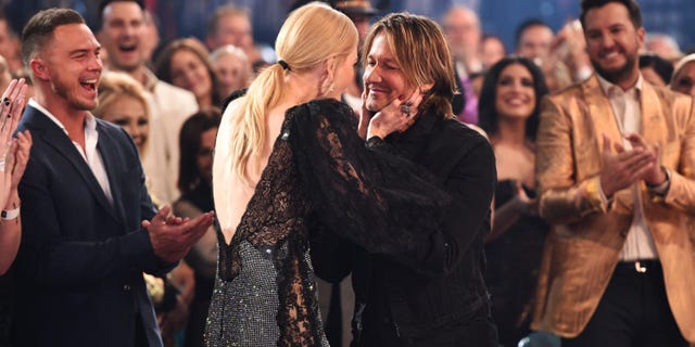 Nicole Kidman and Keith Urban during the 54th Academy Of Country Music Awards at MGM Grand Garden Arena on April 07, 2019 in Las Vegas, Nevada.
