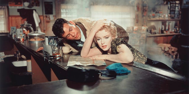 Actors Marilyn Monroe and Don Murray on the set of "Bus Stop," directed by Joshua Logan.