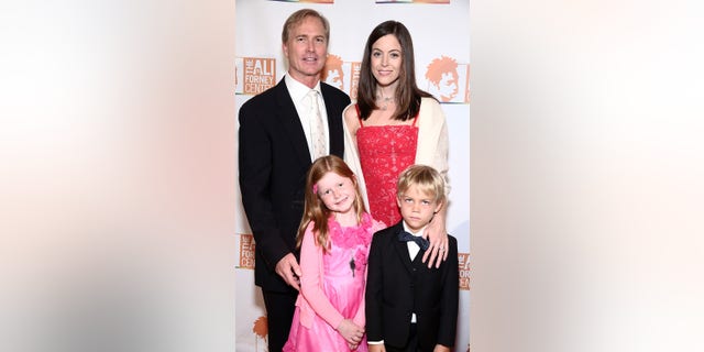 Matthew Saks poses with wife Vanessa Saks, daughter Violet Saks and son Brody Saks at Ali Forney Center's 2016 A Place At The Table Dinner at Capitale on Oct. 21, 2016 in New York City.