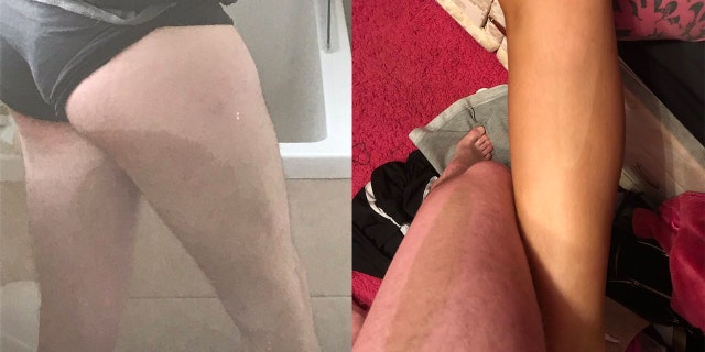 Jade had apparently recently applied self-tanner before the couple dozed off, leaving Phillips with a streak of brown on his thighs.