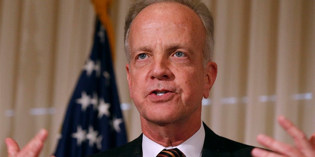 FILE: U.S. Senator Jerry Moran (R-KS) delivers remarks at the public launch of the U.S. Agriculture Coalition for Cuba while at the National Press Club in Washington, January 8, 2015. REUTERS/Larry Downing (UNITED STATES - Tags: POLITICS BUSINESS AGRICULTURE) - GM1EB190EF201