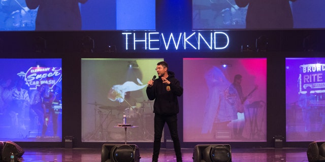 Judah Smith, 40, preaches at the WKND, a gathering for young people at Churchome, ages 12-24.