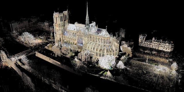 A 3D rendering of Notre Dame Cathedral. (Andrew Tallon/Vassar College)