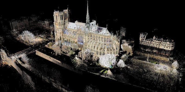 A 3D rendering of Notre Dame Cathedral. (Andrew Tallon/Vassar College)