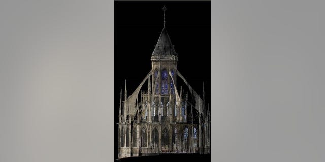 A 3D rendering of Notre Dame Cathedral. (Andrew Tallon/Vassar College)