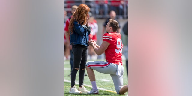 Ohio State Buckeyes punter Drue Chrisman proposed to girlfriend Avery Eliason during the Ohio State Life Sports Spring Game on April 13th.