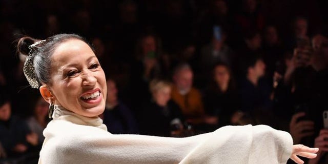 US model Pat Cleveland presents a creation during the Laura Biagiotti's women's Fall/Winter 2019/2020 collection fashion show, on February 24, 2019 in Milan.