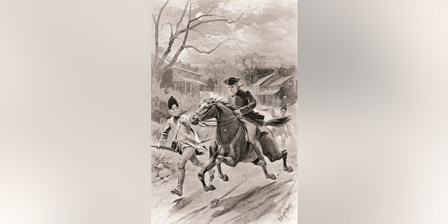 Illustration of Paul Revere's midnight ride - From "The History of Our Country," published 1900. (Photo by: Universal History Archive/UIG via Getty Images)