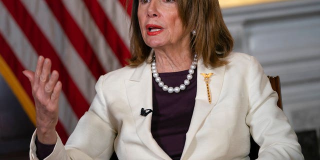 Speaker of the House Nancy Pelosi, D-Calif., speaks during an interview with The Associated Press in her office at the Capitol in Washington, Wednesday, April 10, 2019. (AP Photo/J. Scott Applewhite)