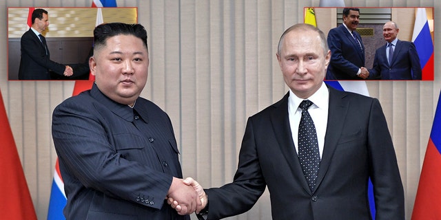 Russian President Vladimir Putin, right, and North Korea's leader Kim Jong Un posing for a photo prior to their talks in Vladivostok, Russia, Thursday, April 25, 2019. 