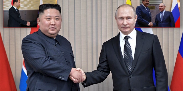 Russian President Vladimir Putin, right, and North Korea's leader Kim Jong Un posing for a photo prior to their talks in Vladivostok, Russia, Thursday, April 25, 2019. 