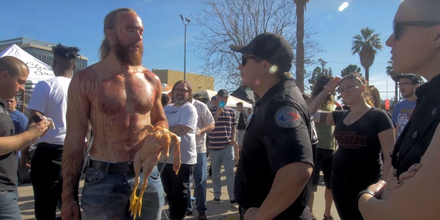 Before his protest he told Metro his mission was to help vegans, who he claimed are putting themselves at risk.