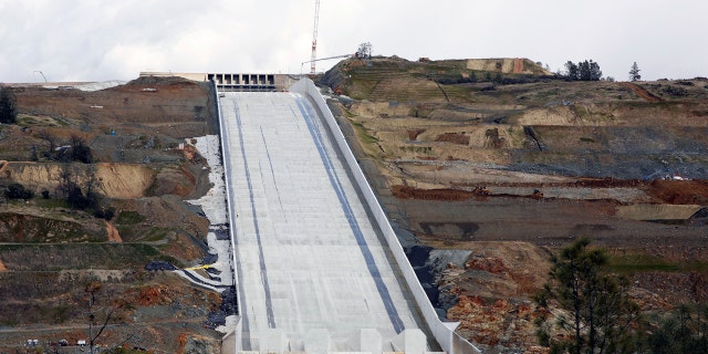 This Feb. 20 photo shows the Oroville Dam spillway in Oroville, Calif. (AP Photo/Rich Pedroncelli)