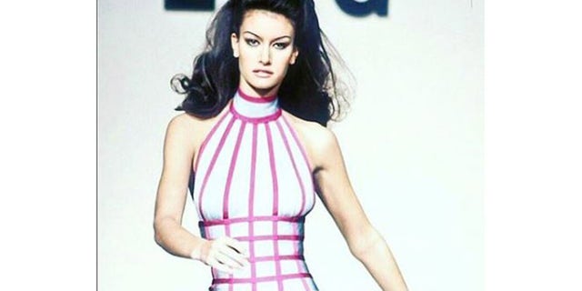 Susan Holmes McKagan on the runway for Hervé Leger.