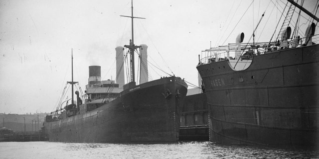 File photo of the SS Iron Crown (left) alongside the SS Hagen (National Library of Australia)