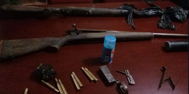 Rifles and ammunition were discovered after a poacher was reportedly killed by an elephant.
<span class=