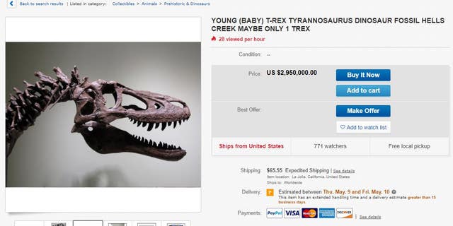 Alan Detrich has listed the 68 million year old T-Rex on eBay for nearly $ 3 million.