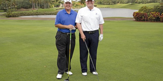 President Trump and Rush Limbaugh pose at the Trump International Golf Course on Friday, April 19, 2019.