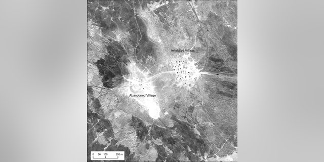 An inhabited Marsh Arab village and adjacent abandoned village in southern Iraq, photographed during a U2 mission in January 1960.