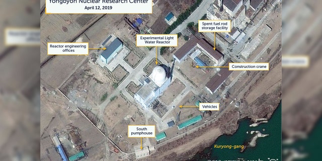 A view of vehicles near what researchers of Beyond Parallel, a CSIS project, describe as being the Experimental Light Water Reactor at the Yongbyon Nuclear Research Center in North Pyongan Province.