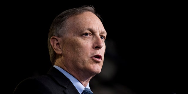 Rep. Andy Biggs, R-Ariz., participates in a press conference calling on President Trump to declassify the Carter Page FISA applications Sept. 6, 2018.