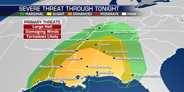 Threat for severe storms shifts to Lower Mississippi River Valley ...