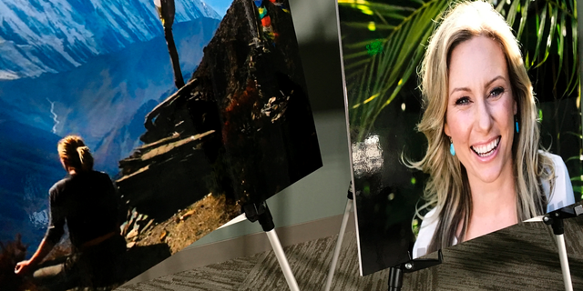 FILE - In this July 23, 2018, file photo, posters of Justine Ruszczyk Damond are displayed at a news conference by attorneys for her family in Minneapolis. The judge overseeing the trial of a former Minneapolis police officer Mohamed Noor who fatally shot the unarmed Australian Ruszczyk Damond, is restricting media and public access. Thirty-three-year-old Noor goes on trial Monday in the July 2017 death of Ruszcyzyk Damond. Judge Kathryn Quaintance ruled Friday, March 29, 2019, that potentially graphic evidence would be seen only by the jury, not the public or media. One media attorney says her ruling could be unconstitutional. (AP Photo/Amy Forliti, File)