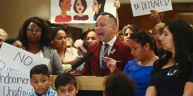 Florida Rep. Carlos Guillermo Smith (D-Orlando), during a press conference at the Florida Capitol in Tallahassee, speaks out against bills in the House and Senate that would ban sanctuary cities in the state.