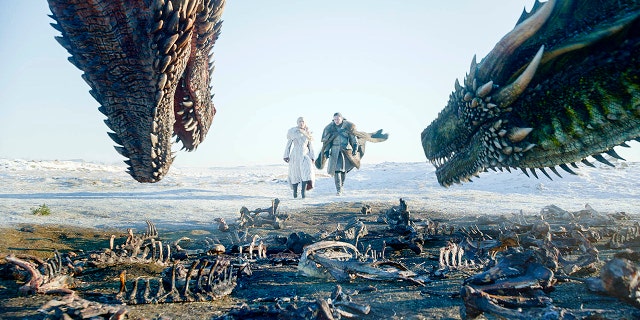 Emilia Clarke's character Daenerys Targaryen and Kit Harington's character Jon Snow rode dragons during the battle of Winterfell. Harington told EW he wasn't thrilled with shooting the battle in a studio instead of on set with his co-stars.