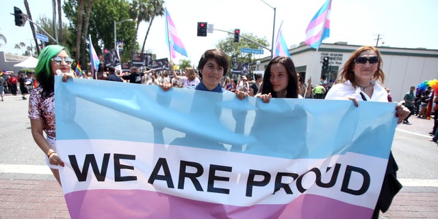 Participants celebrate with the Amazon original series "Transparent" float at the LA Pride Parade on June 14, 2015, in West Hollywood, California.