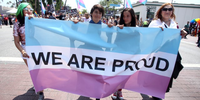 Participants celebrate with the Amazon original series "Transparent" float at the LA Pride Parade on June 14, 2015, in West Hollywood, California.