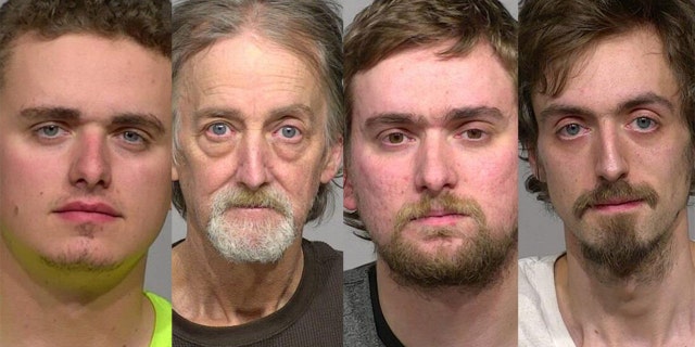 Brian Keene, second from left, is accused of knowing his sons Josiah, 20, Elijah, 27, and James, 29 (left to right) were allegedly sexually assaulting their younger siblings and doing nothing about it.