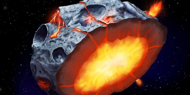 As a metallic asteroid such as Psyche cooled and solidified, iron volcanoes may have erupted onto its surface. (Credit: Elena Hartley)